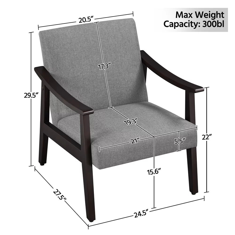 Dark Gray Fabric Accent Chair with Wooden Frame C646