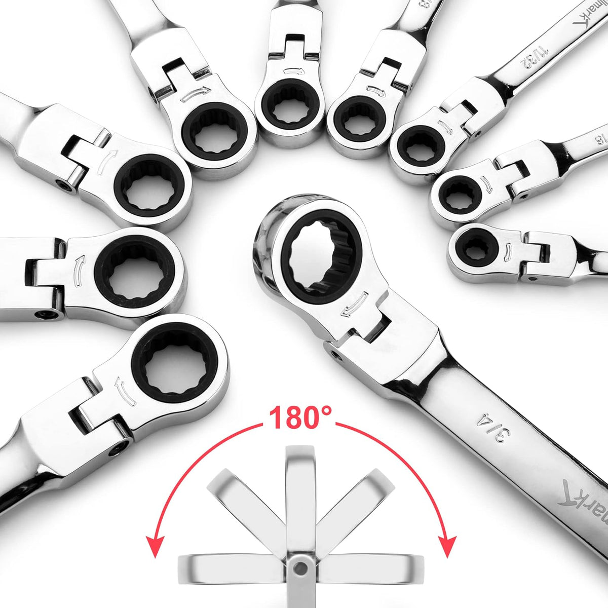 14-Piece Ratcheting Combination Wrench Set, SAE & Metric, Cr-V Steel with Storage Bag X606620