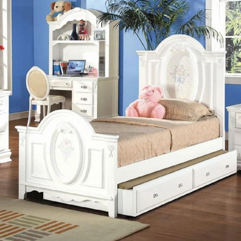 Wooden Full Bed with 2 Drawers in White P218