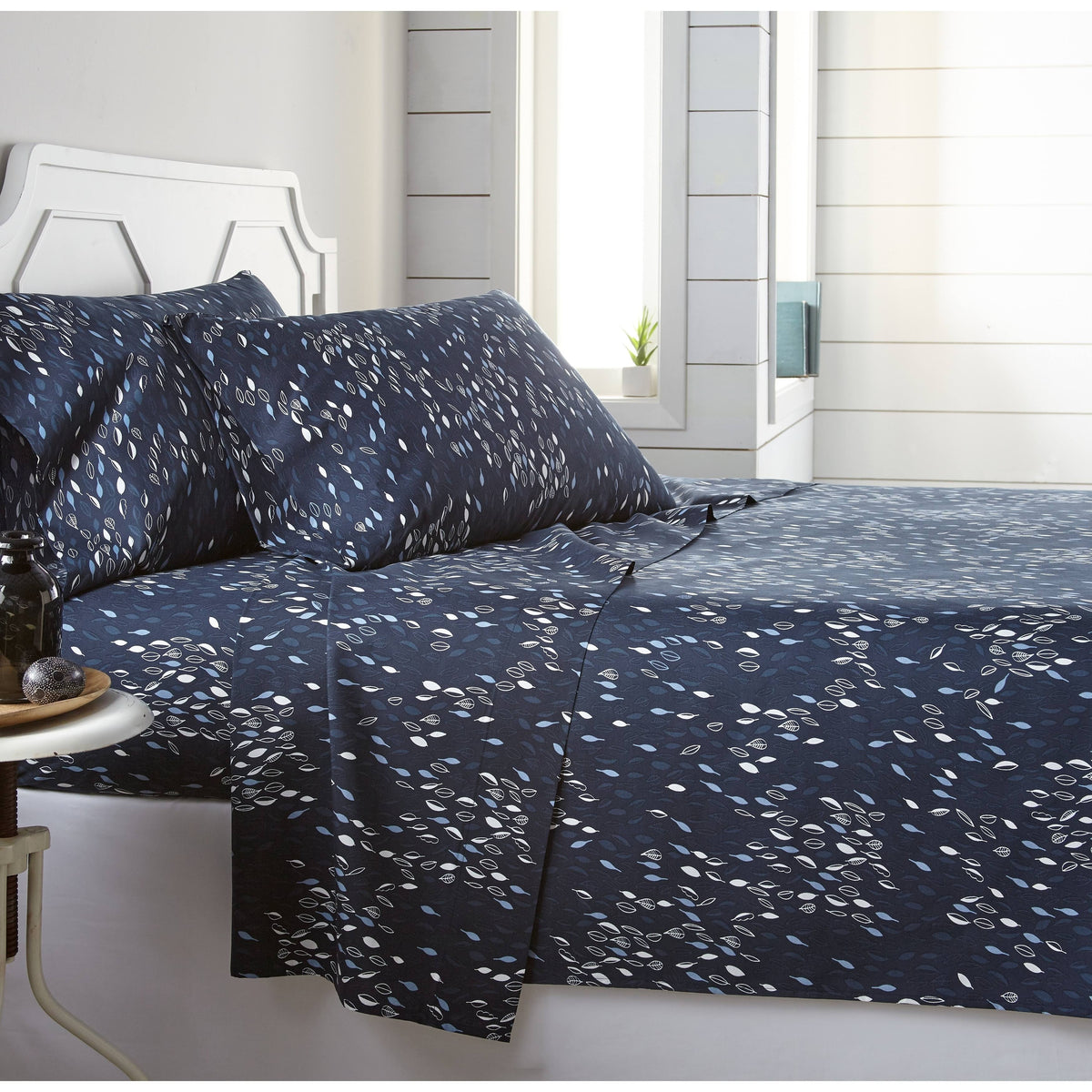 Blue 4-Piece Printed Bed Sheet Set H8537