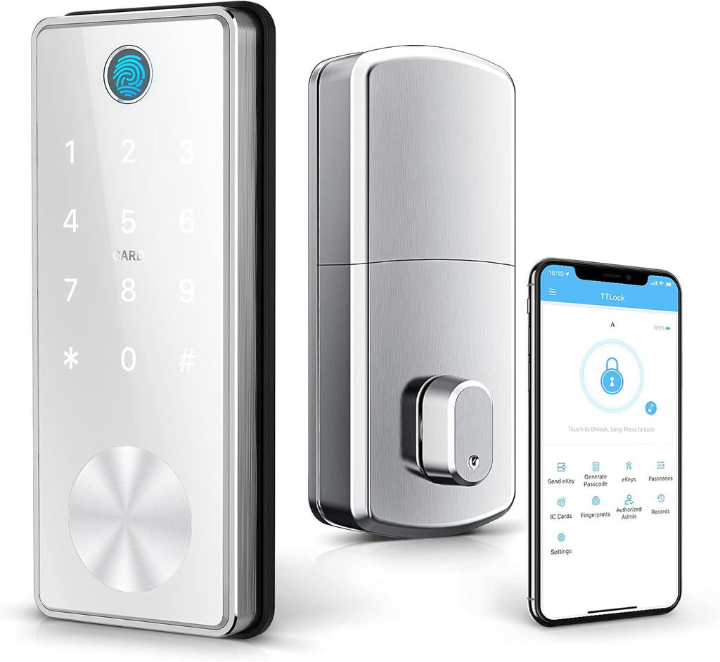 Smart Deadbolt Lock with Keypads, Biometric Electronic Door Lock, Keyless Entry Door Lock (Silver) N7846