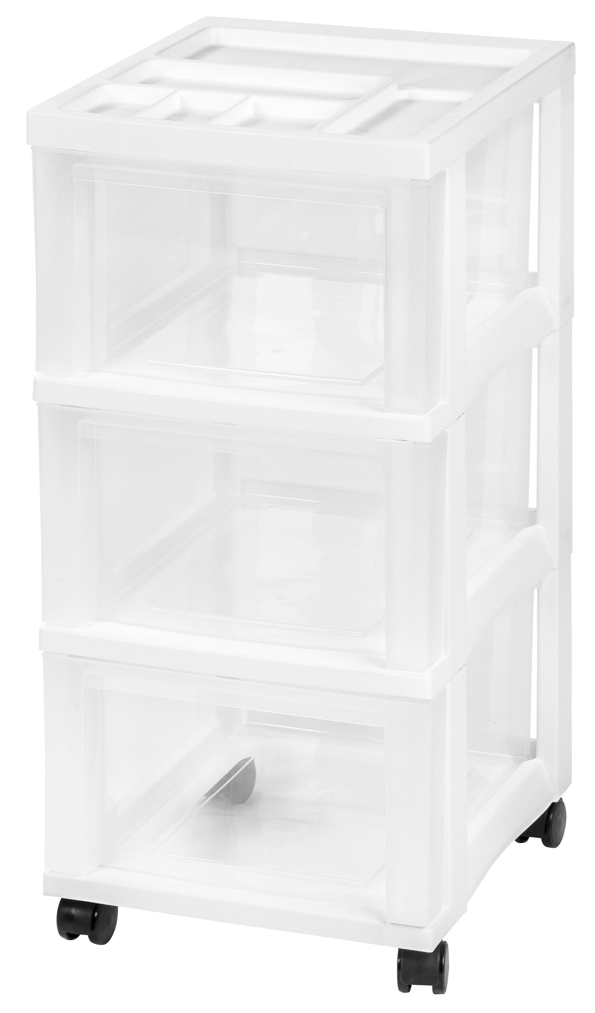 White 3 Drawer Narrow Plastic Storage Drawer with Organizer Top R6611