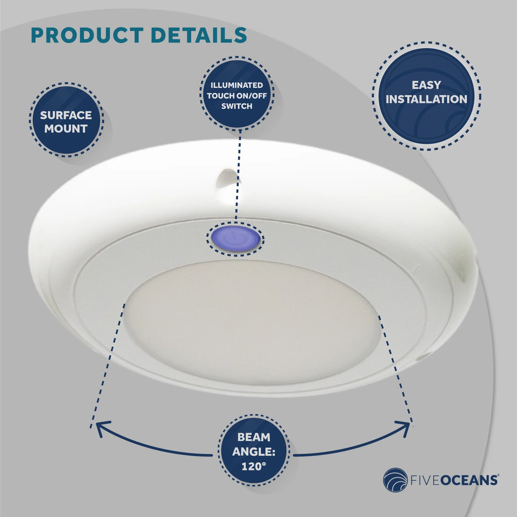 Marine LED Interior Dome Light, 5 1/8 Inch, Nature White, 12V, IP68 E180074