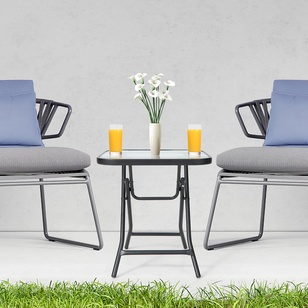 18'' Foldable Square Patio Side Table with Tempered Glass Top Y13001