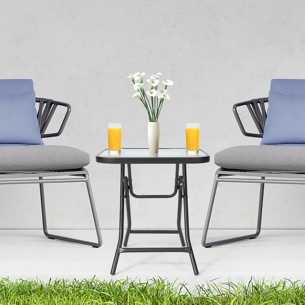 18'' Foldable Square Patio Side Table with Tempered Glass Top Y13001