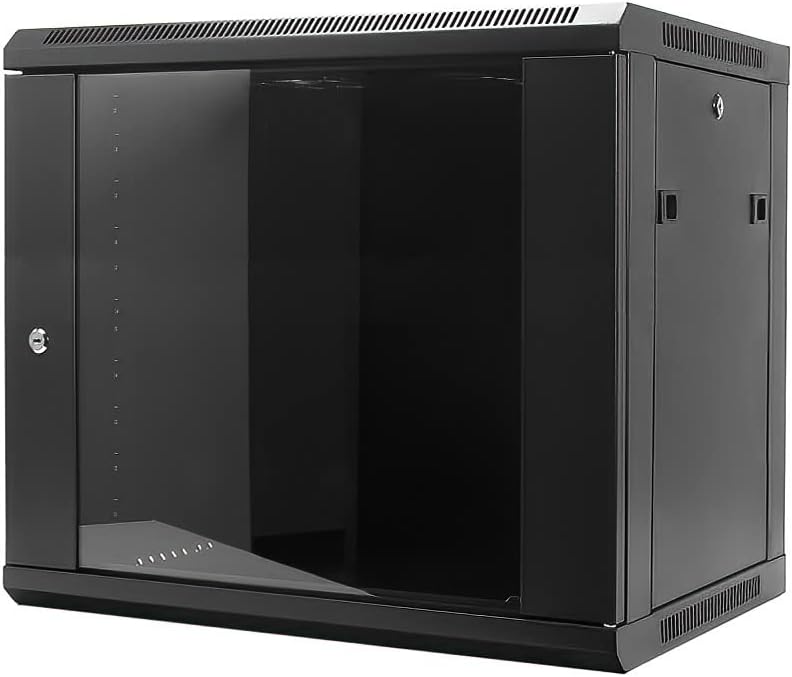 6U Wall Mount Cabinet with Glass Door, Steel, Black Z59848