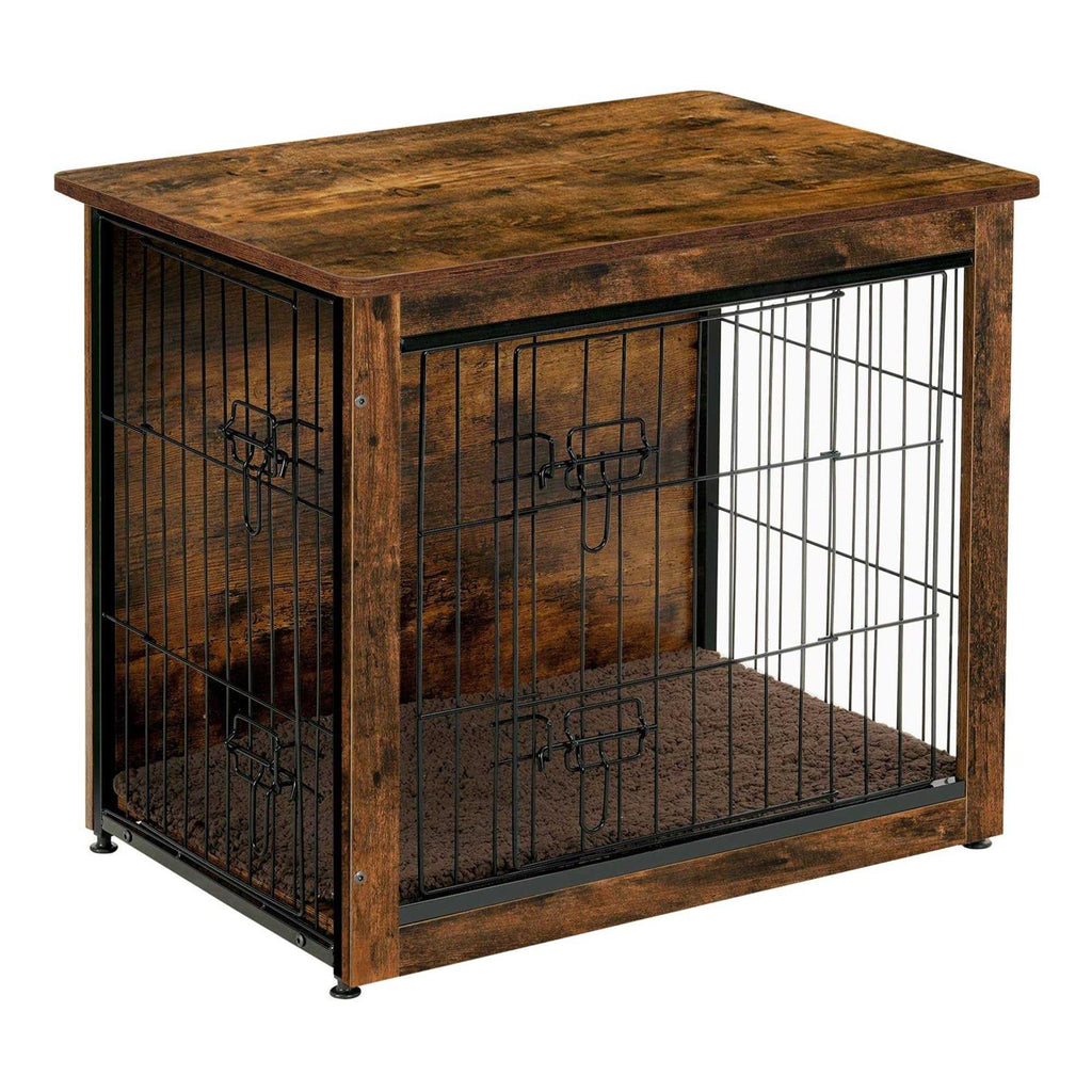 Wooden Dog Crate Furniture with Cushion and Double Doors W91911