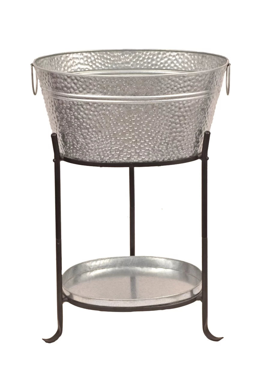 Galvanized Steel Beverage Tub with Tray and Stand V8861