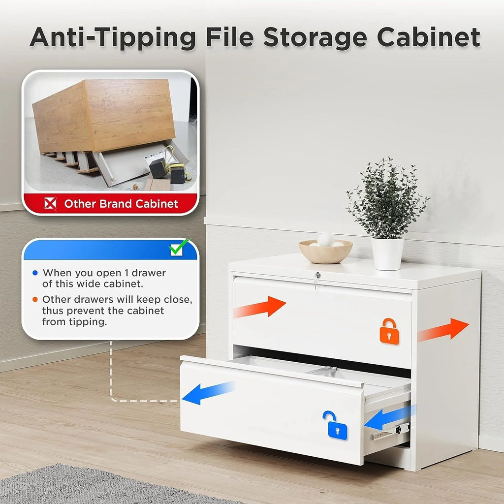 2 Drawer Metal File Cabinet with Lock White A99214