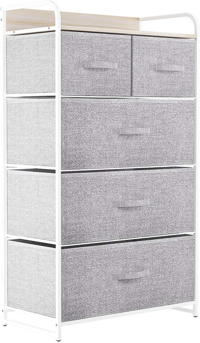 Light Grey 5 Drawer Fabric Dresser P40992