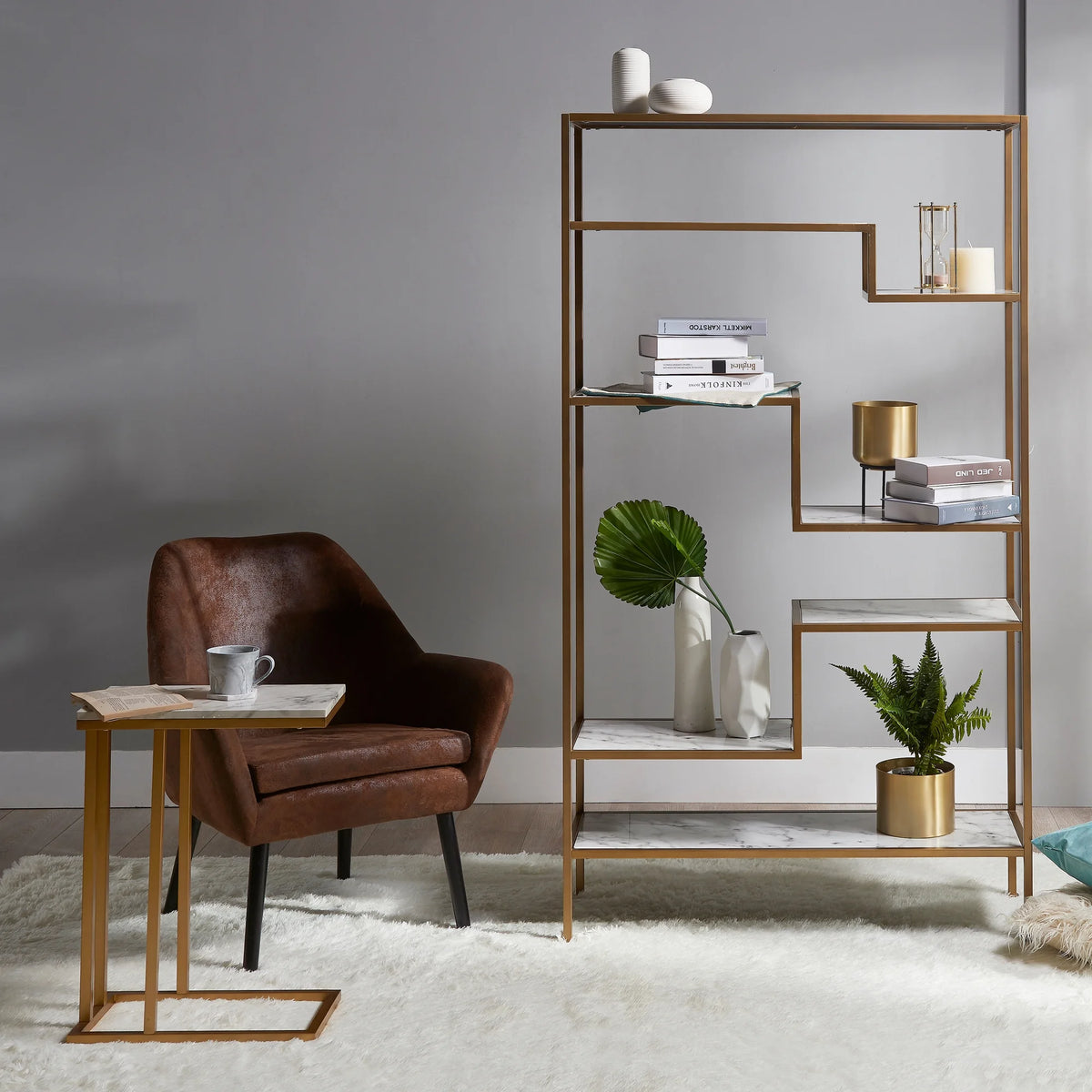 Marble-Look C Shape Side Table Z3355