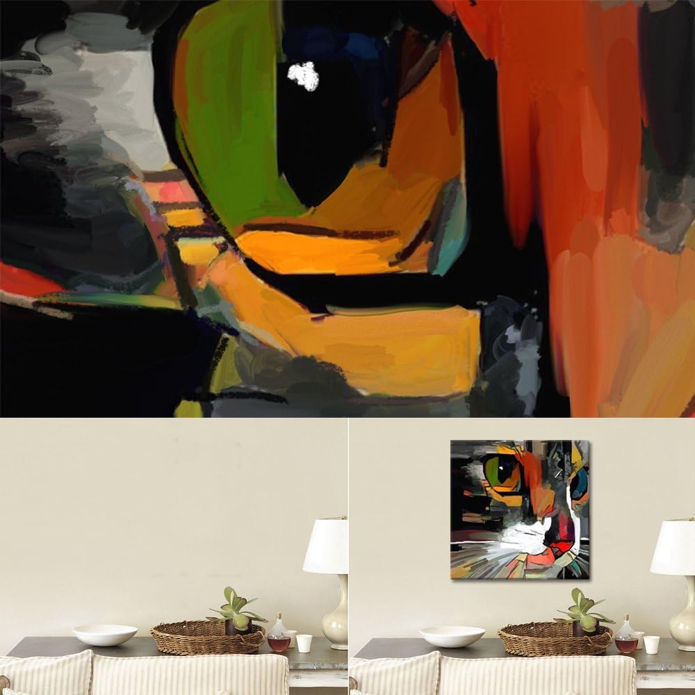 Abstract Colorful Cat Painting Giclee Prints Gallery Wrap Ready to Hang (01 Cat, 20x20) M764