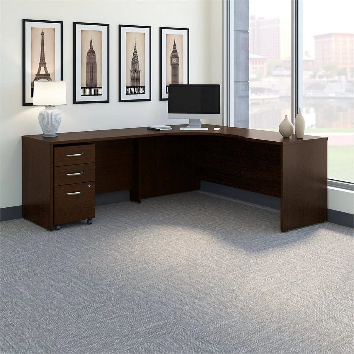 72"W Left Hand Corner Desk with Return and Mobile Cabinet N1192