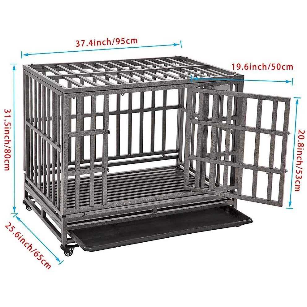 Heavy Duty Metal Dog Cage Pet Kennel Crate Playpen with Wheels O69346