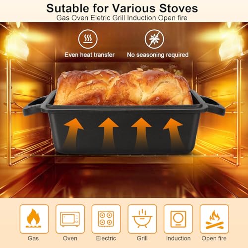 Cast Iron Loaf Pan with Lid 9×5 Inch 2 Piece Set Black S562