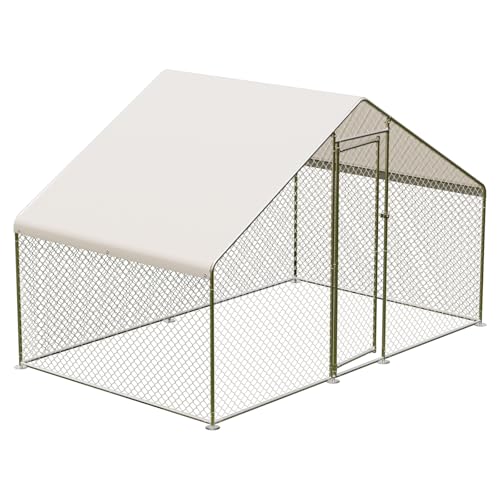 Large Metal Chicken Coop with Waterproof Cover, 9.8X6.5X6.5FT M66531