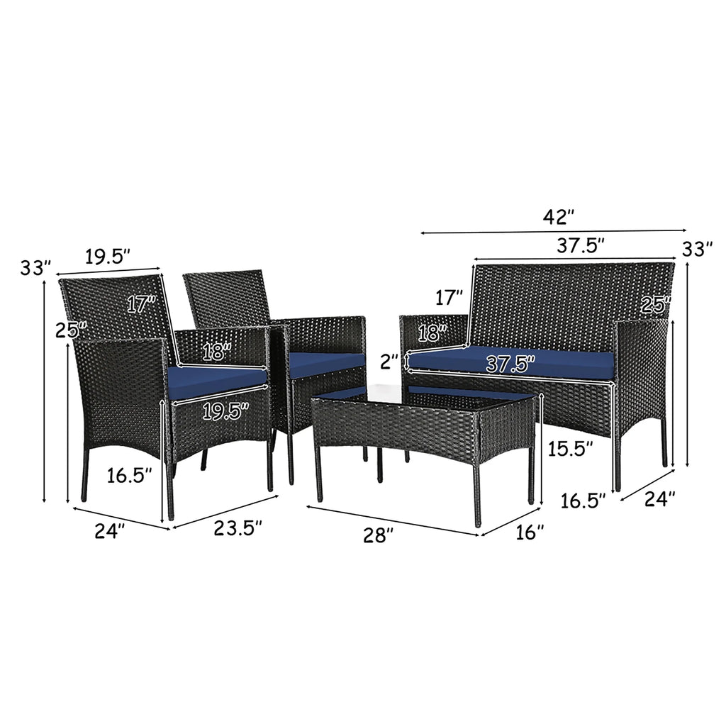 4 Pcs Outdoor Rattan Furniture Set with Cushion Z658416