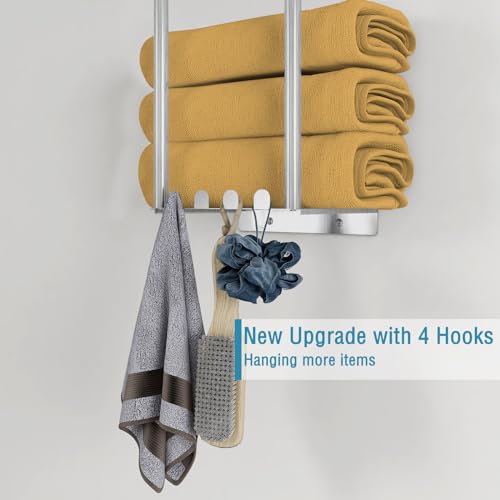 Brushed Nickel 3 Tier Towel Storage Rack with 4 Hooks D12662
