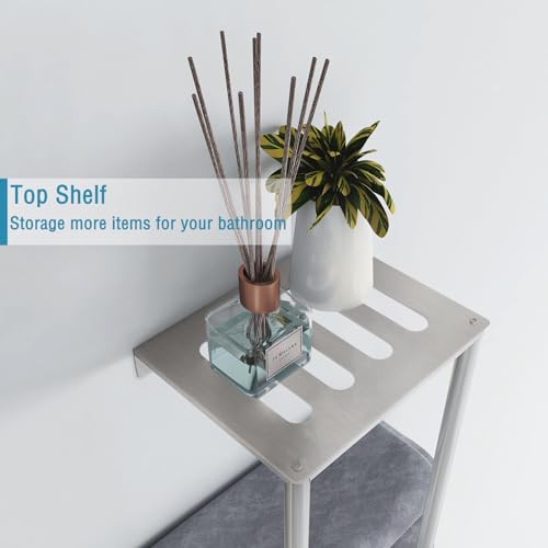Brushed Nickel 3 Tier Towel Storage Rack with 4 Hooks D12662