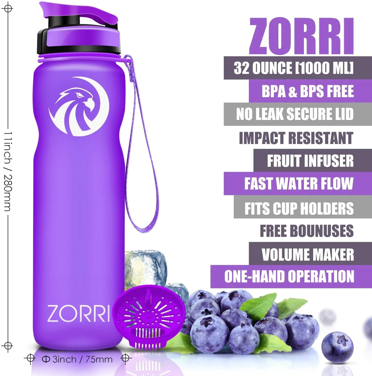 1L Leak Proof BPA Free Reusable Water Bottle with Filter S6208