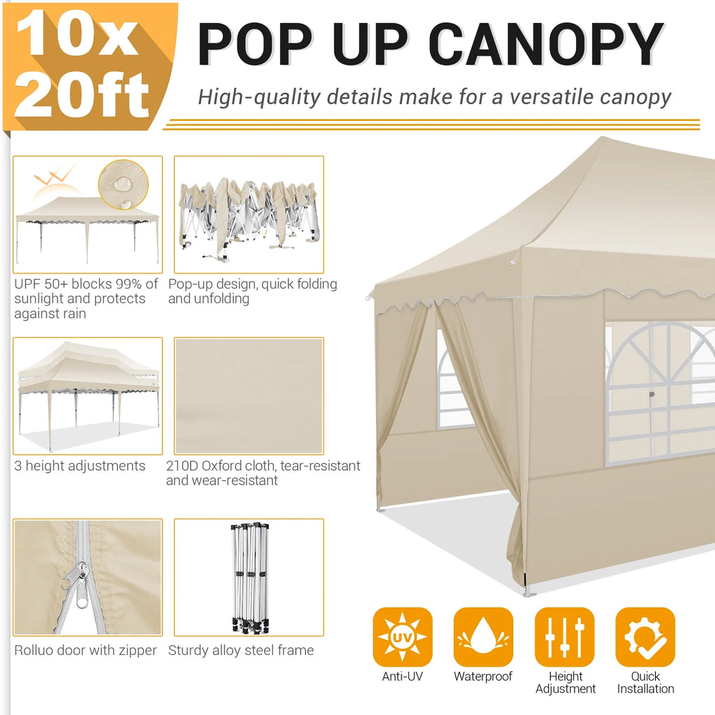 10' x 20' Pop Up Canopy Party Tent with Carry Bag, Khaki L906