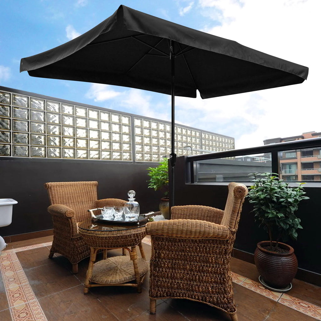 10x6.5ft Rectangle Aluminum Outdoor Patio Umbrella with Valance Crank Tilt Dark Black E9679