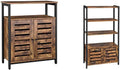 Rustic Brown Storage Cabinet with Shelf and Bookshelf with 3 Shelves and 2 Louvered Doors E4908
