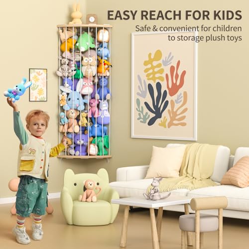 Wood Corner Stuffed Animal Storage Organizer with Star Pattern O59290