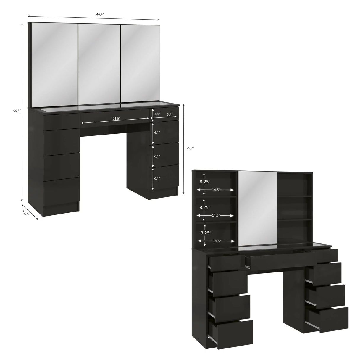 Black Painted Vanity Table with Crystal Knobs N719
