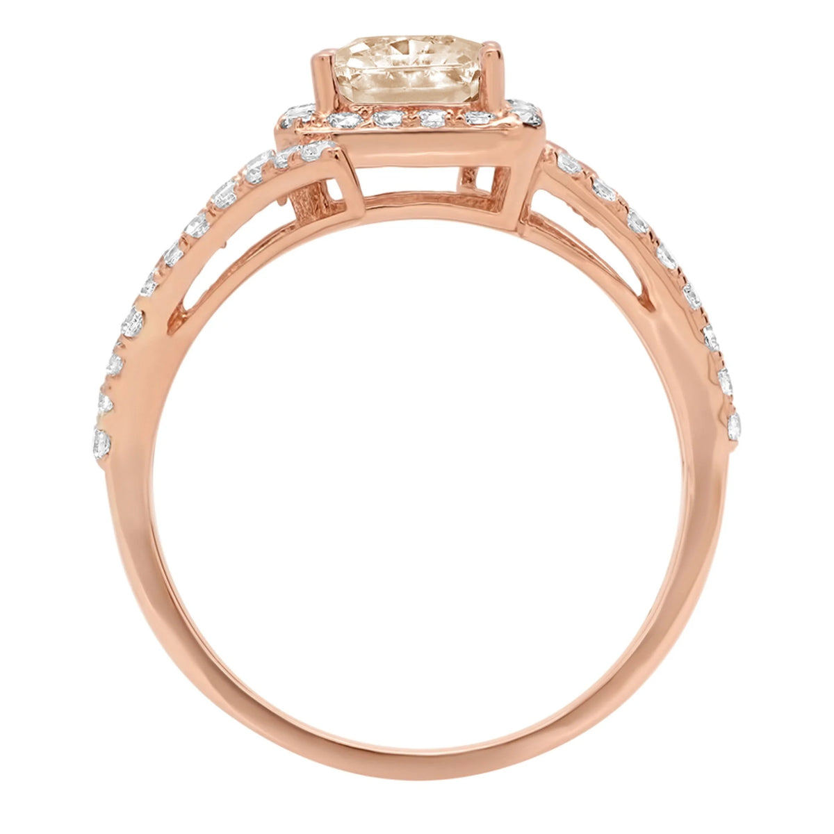 18k Rose Gold Halo Ring with Champagne Simulated Diamond I10869