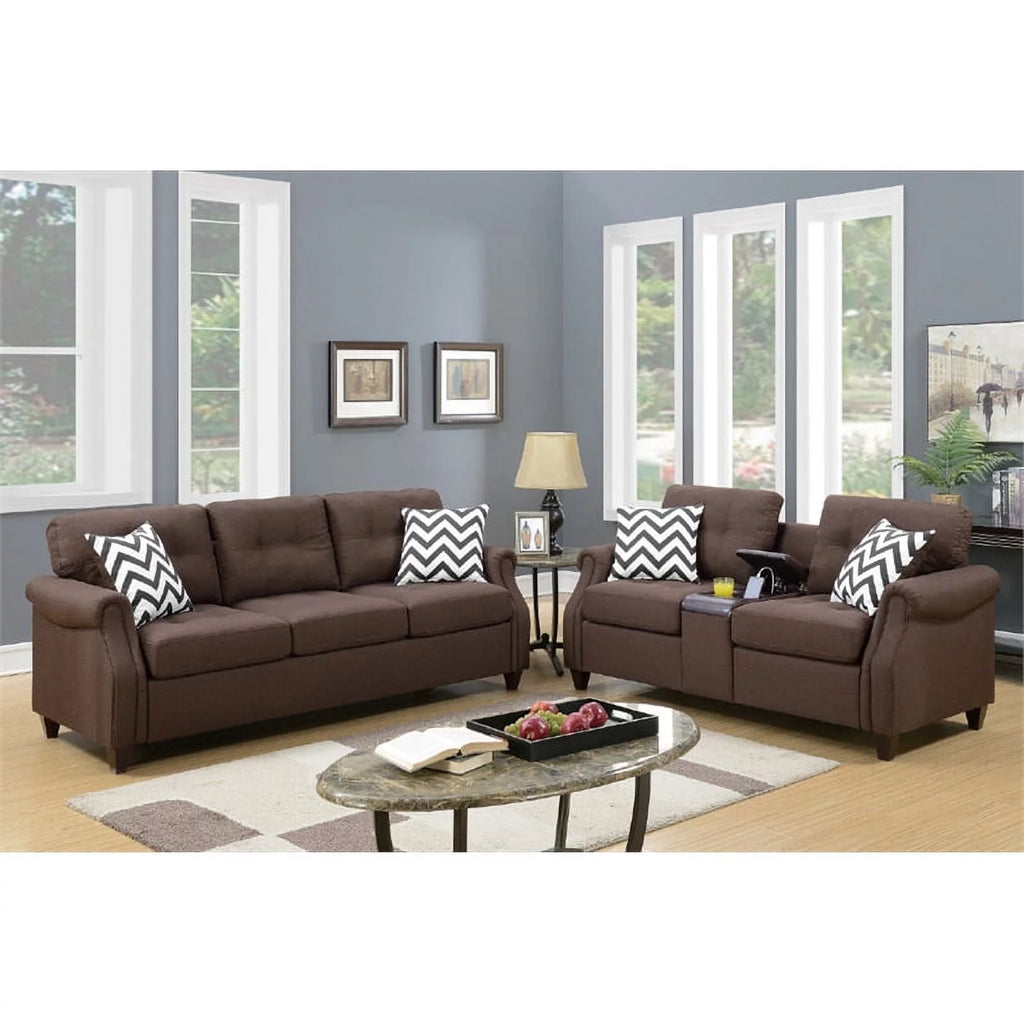 2 Piece Fabric Sofa Set with USB Console M493