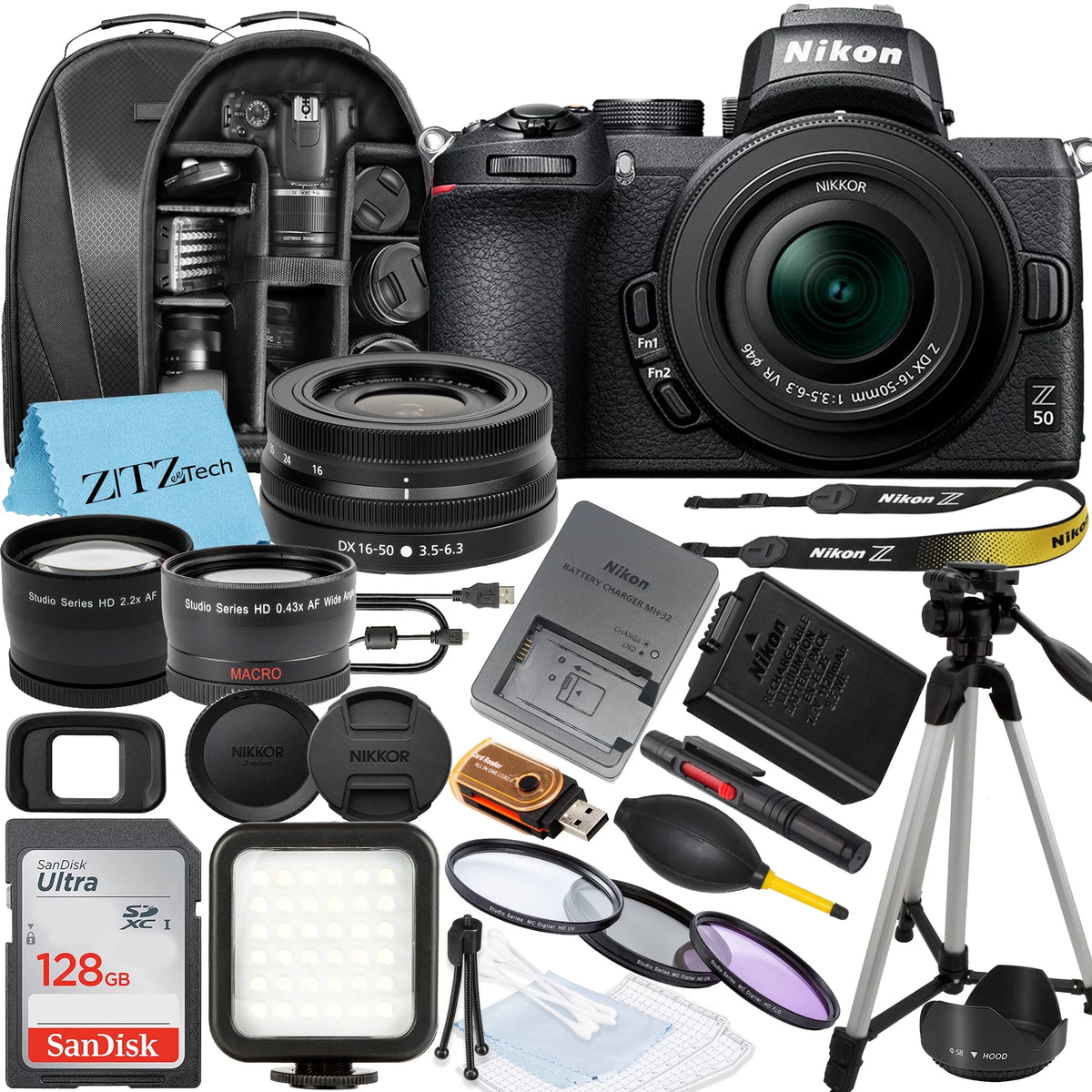 Nikon Z50 Mirrorless Camera with 16-50mm VR Zoom Lens and Accessory Bundle N174