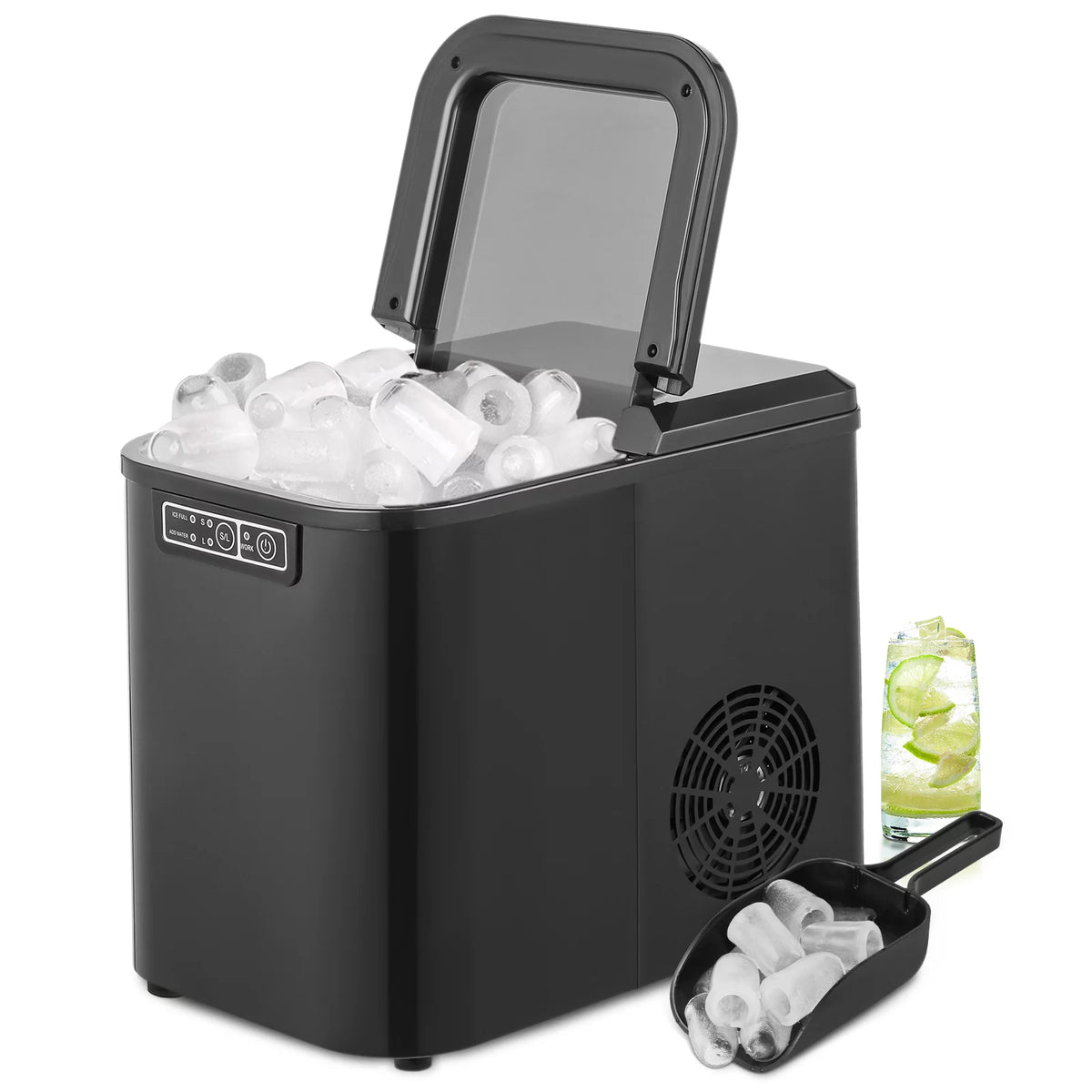 Black Countertop Ice Maker Machine with Ice Scoop and Basket S523