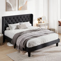 Queen Size Upholstered Platform Bed Frame with Wingback and Button Tufted Headboard, Dark Grey X721859