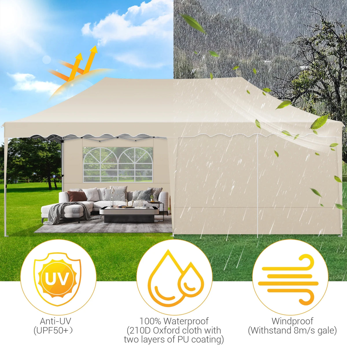 10' x 20' Pop Up Canopy Party Tent with Carry Bag, Khaki L906