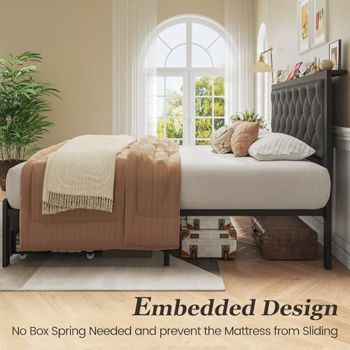 Grey Queen Bed Frame with 2 Storage Drawers L4645