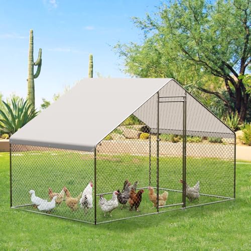 Large Metal Chicken Coop with Waterproof Cover, 9.8X6.5X6.5FT M66531