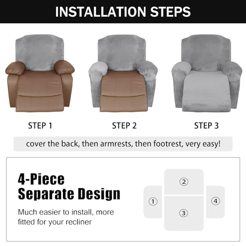 4-Pieces Velvet Recliner Chair Cover with Pocket Y7585