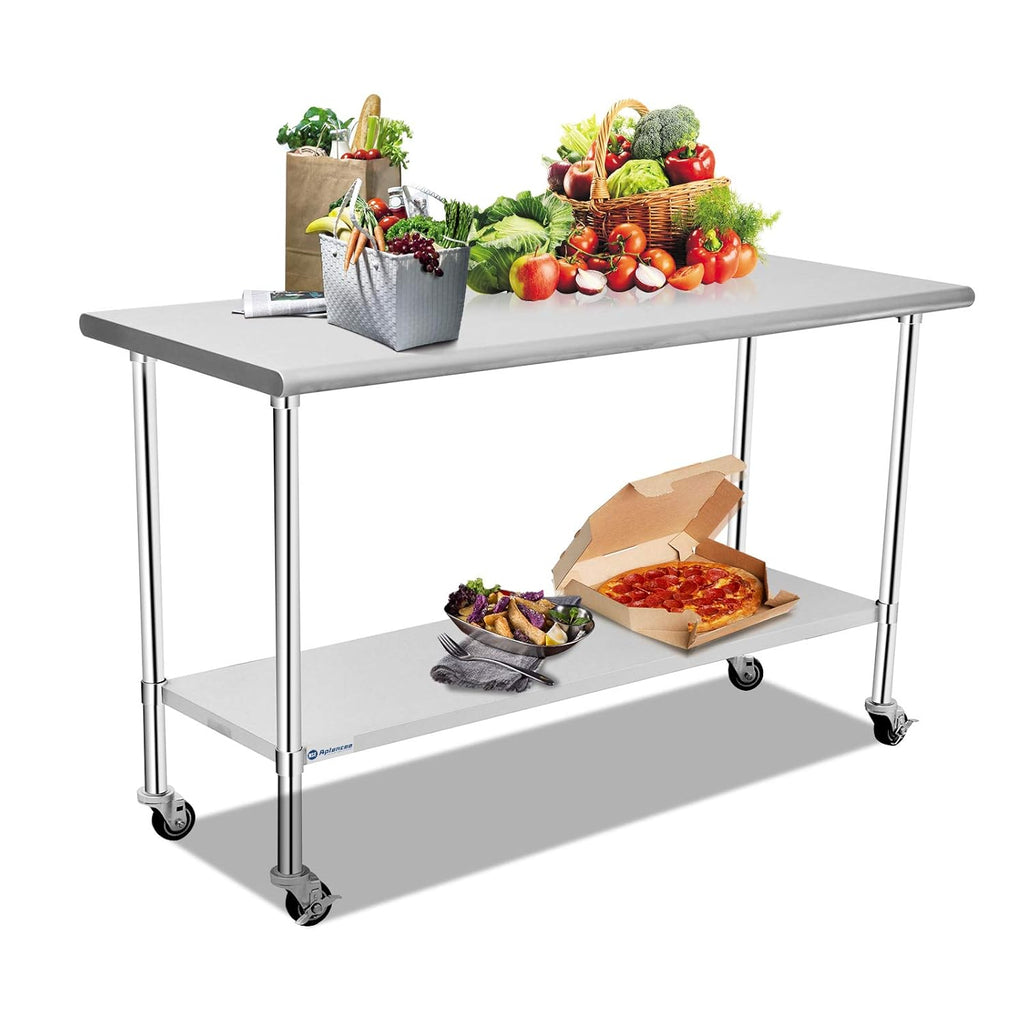 Stainless Steel Work Table 36 x 24 Inches with Caster Backsplash and Adjustable Undershelf G26455