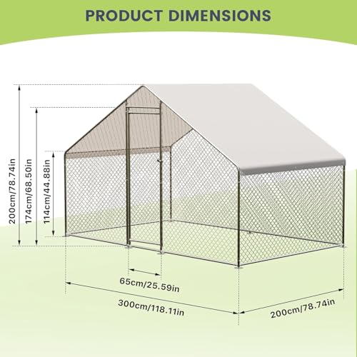 Large Metal Chicken Coop with Waterproof Cover, 9.8X6.5X6.5FT M66531