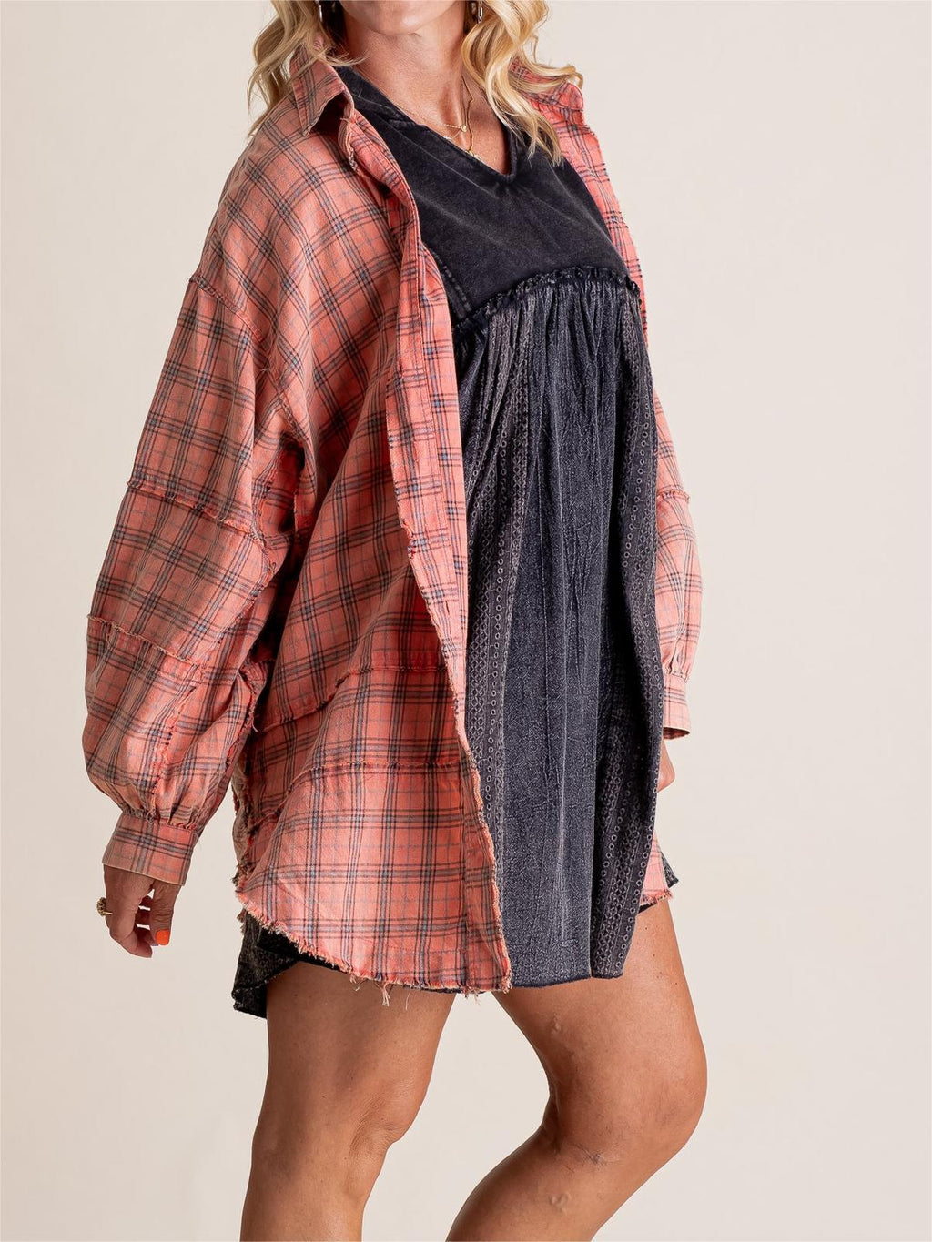 Washed Oversized Shirt Jacket with Pockets B360
