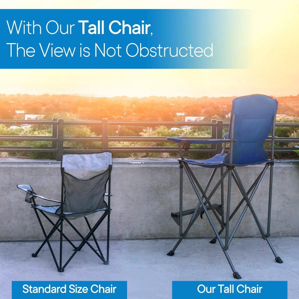 Extra Tall Blue Folding Chair with Footrest and Carrying Bag Z605101