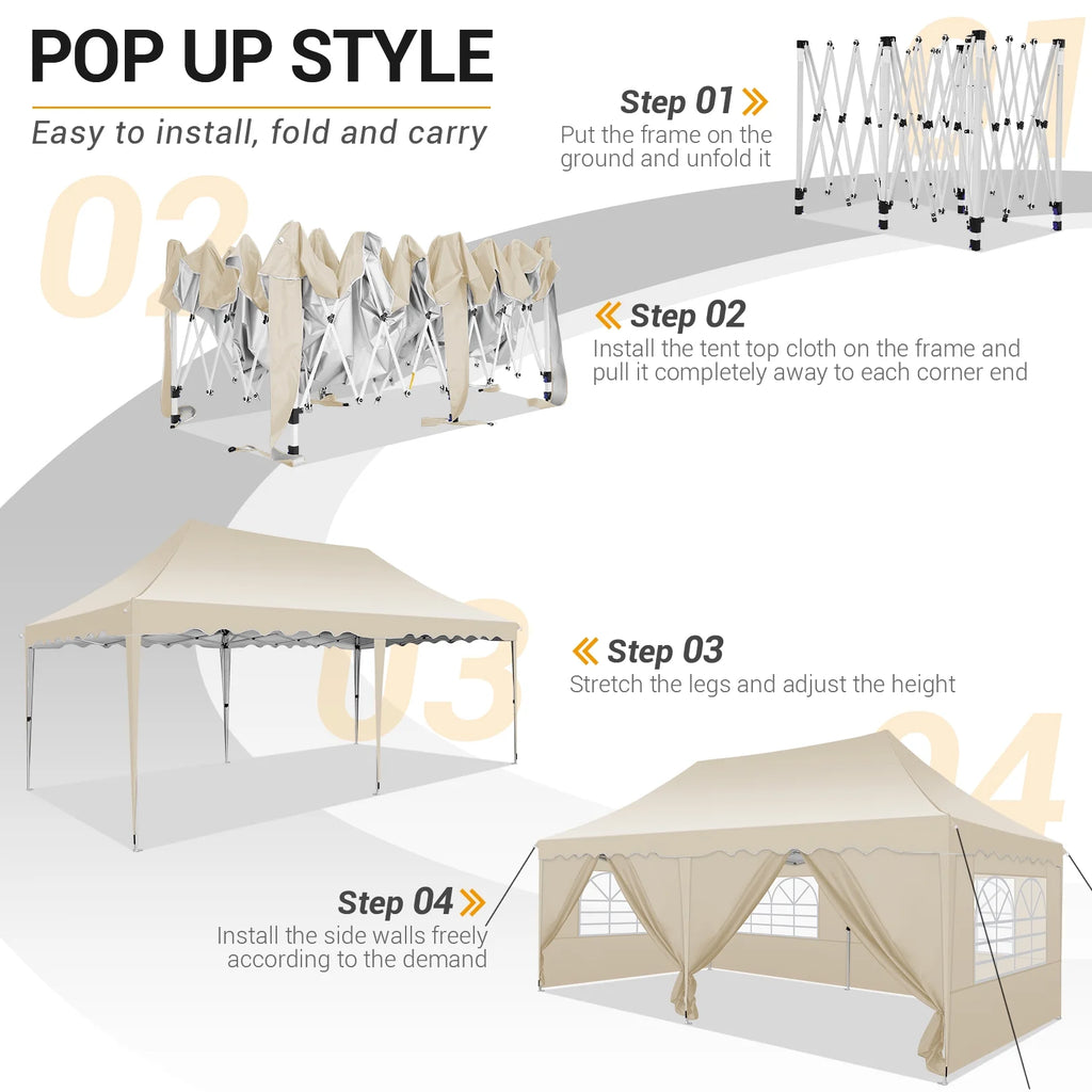 10' x 20' Pop Up Canopy Party Tent with Carry Bag, Khaki L906