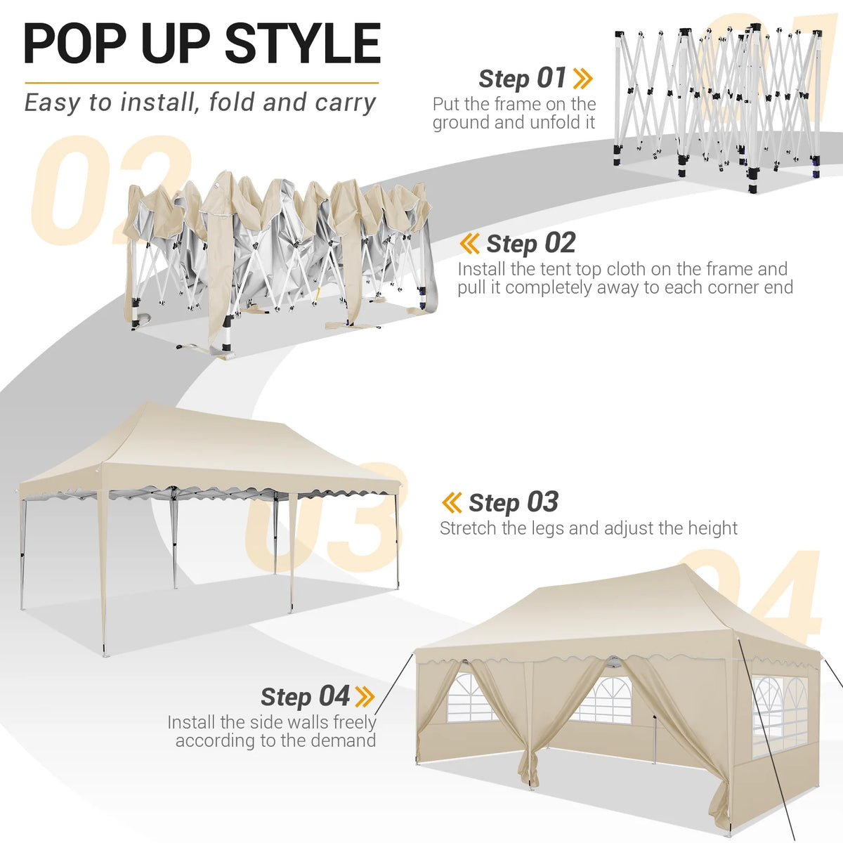 10' x 20' Pop Up Canopy Party Tent with Carry Bag, Khaki L906