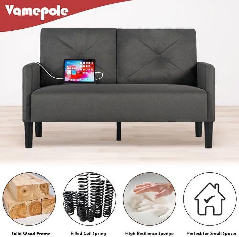Tufted 2 Seater Loveseat Sofa Couch with Charger Port & Pocket J122