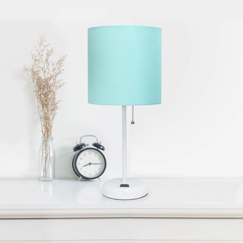 Aqua White Stick Lamp with Fabric Shade F4894