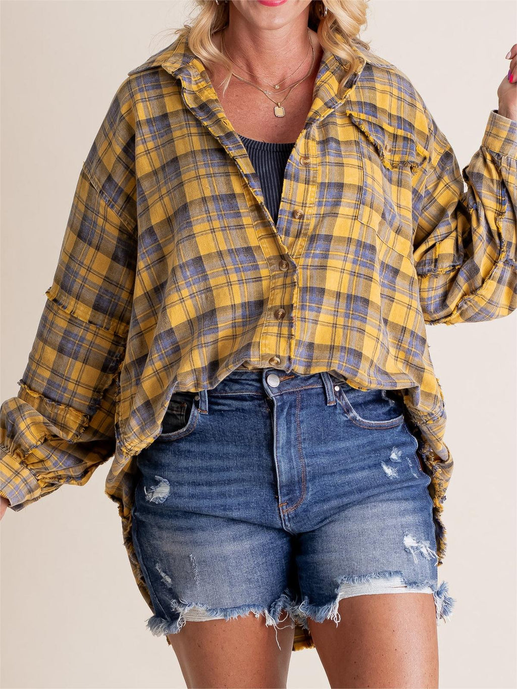 Washed Oversized Shirt Jacket with Pockets B360