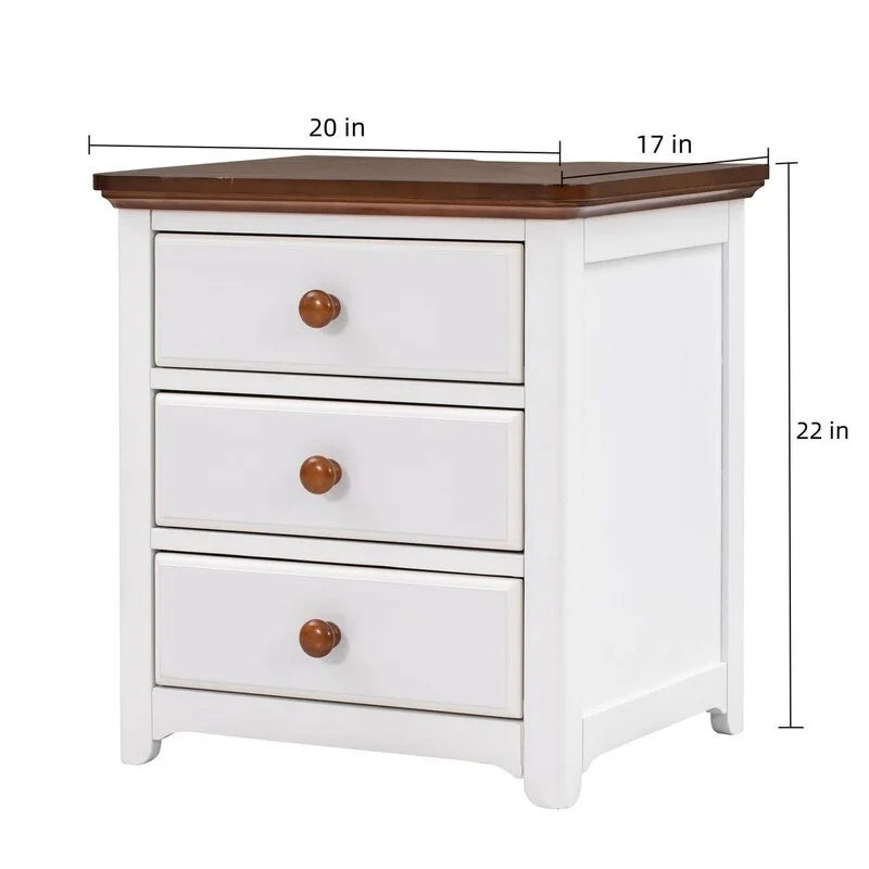 Solid Wood Nightstand with USB Charging Port and Three Drawers O6780