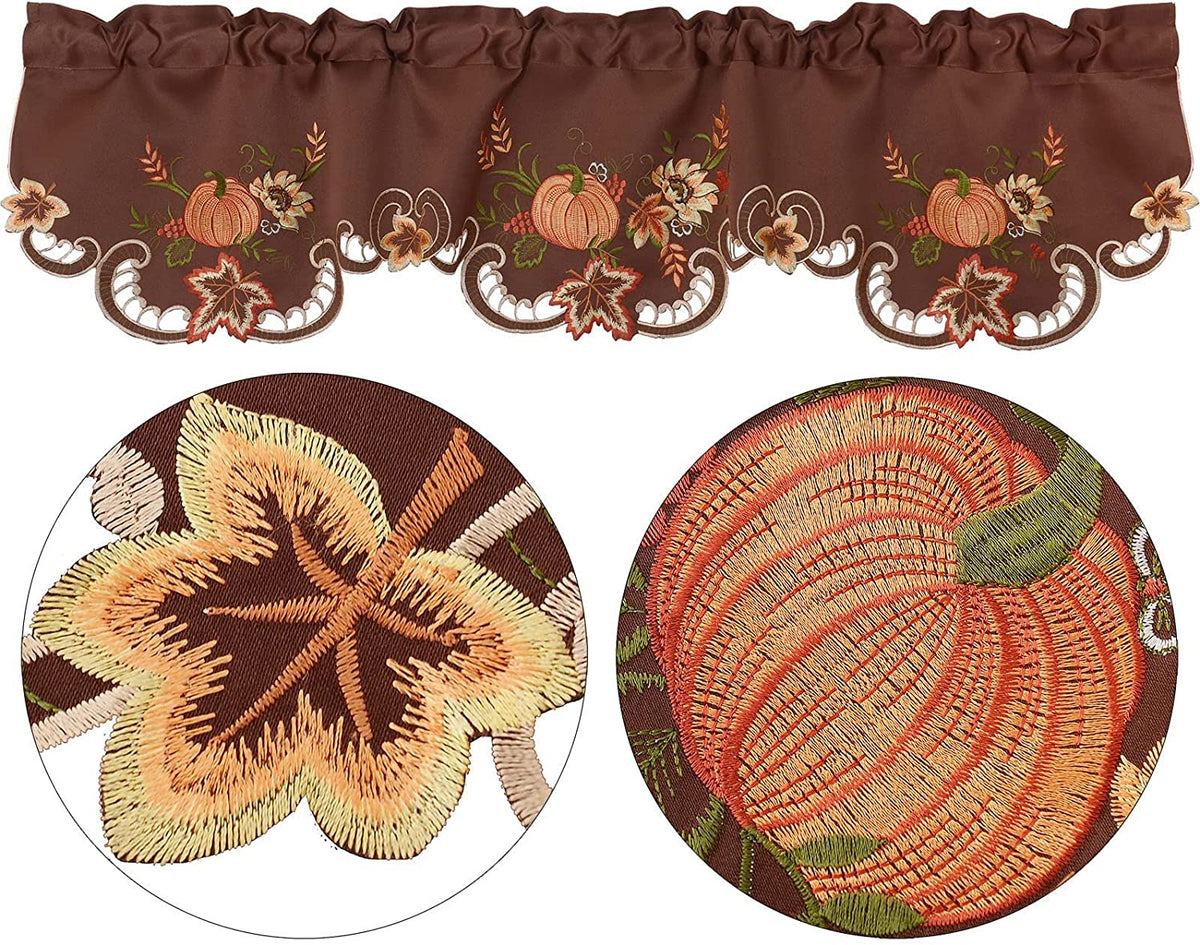 Embroidered Fall Autumn Curtain Valance W 57 × L 14 Inches (Brown) N169
