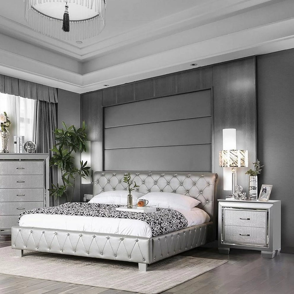 Silver Solid Wood Queen Bedroom Set 3pcs I41103